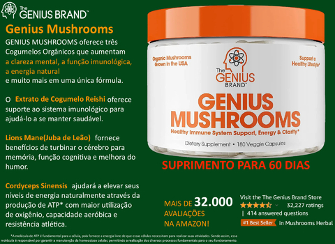Genius Mushroom Cogumelos Lions Mane (Juba de Leão), Cordyceps e Reishi Suplemento Nootrópico 180 Cápsulas Vegetais - buy online