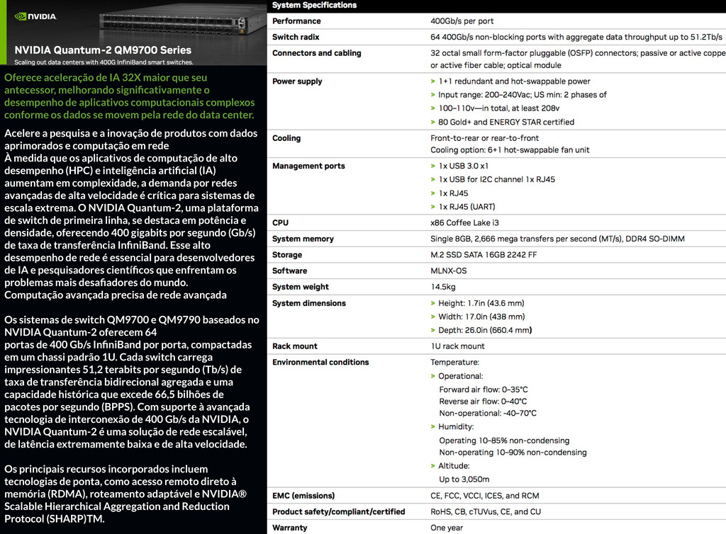 NVIDIA Mellanox Quantum-2 QM9700 Switches , 400Gb/s - comprar online