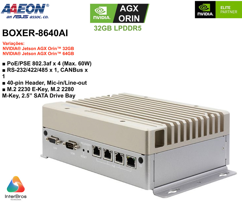 AAEON ASUS BOXER-8640AI , Computador Industrial , NVIDIA® Jetson AGX Orin(TM) 32GB - comprar online