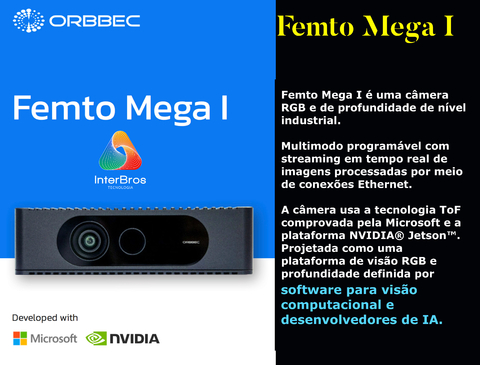 Orbbec Femto Mega I ToF Camera , NVIDIA Jetson Nano , Sterero Depth Camera , Tecnologia MicroSoft Azure na internet