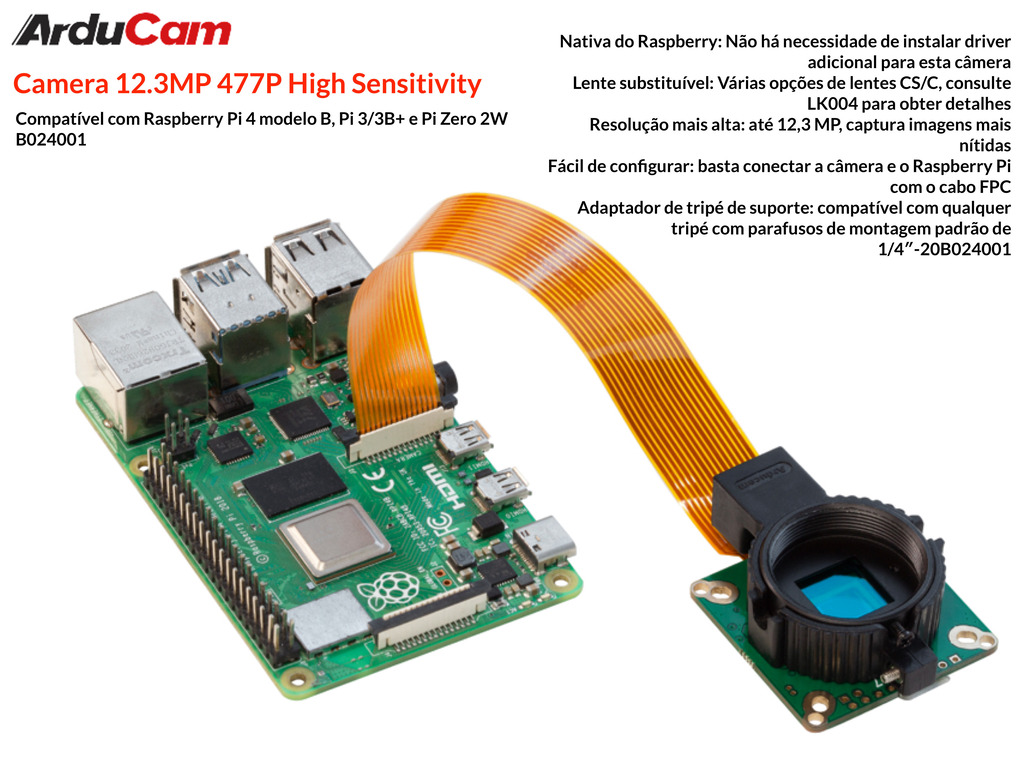 Arducam Raspberry Pi High Quality Câmera 12.3mp , B024001 - comprar online