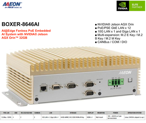 AAEON ASUS BOXER-8646AI , Computador Industrial , NVIDIA® Jetson AGX Orin(TM) 32GB - comprar online