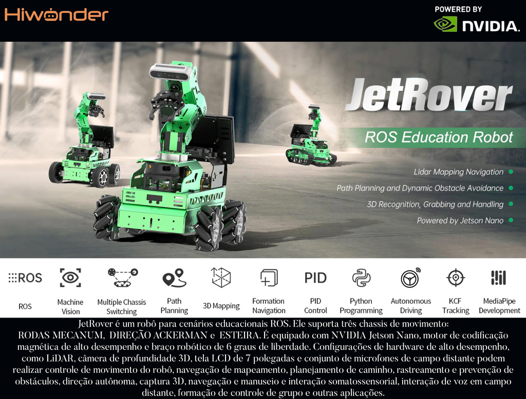 HIWONDER JetRover ROS Robot Car Developer Kit with Vision Robotic Arm Powered by NVIDIA Jetson Nano Support SLAM Mapping/ Navigation/ Python - comprar online