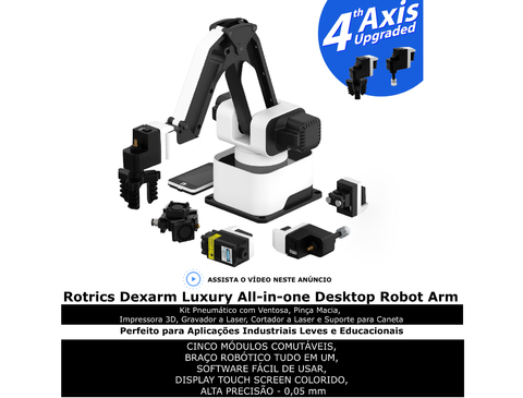 Rotrics Dexarm All-in-one Desktop Robot Arm , Braço Robótico Versátil de Mesa Tudo-em-um , Gravador a Laser, Cortador a Laser , Impressora 3D , e Suporte para Caneta , Alta precisão e expansibilidade - Loja do Jangão - InterBros