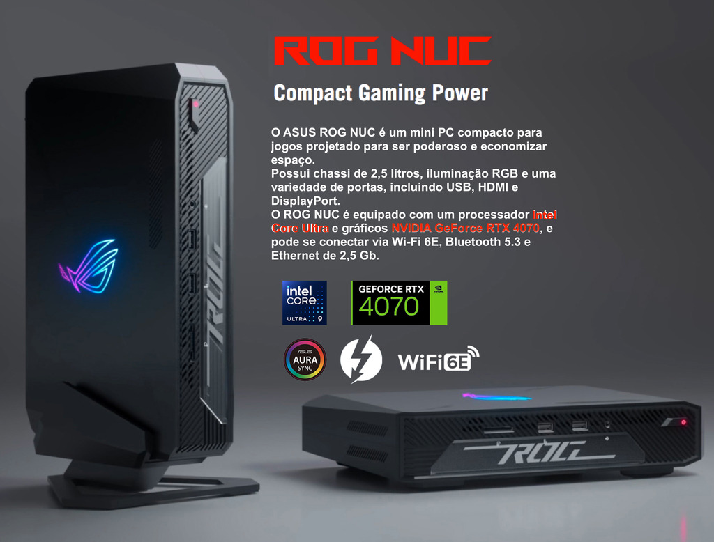 ASUS ROG NUC , CPU Intel Core Ultra 9 185H , NVIDIA GeForce RTX 4070 8GB GDDR6 , 1TB SSD , 32GB RAM - buy online