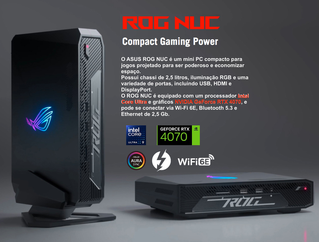 ASUS ROG NUC , CPU Intel Core Ultra 9 185H , NVIDIA GeForce RTX 4070 8GB GDDR6 , 1TB SSD , 32GB RAM - comprar online