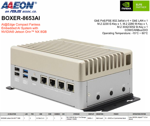 AAEON ASUS BOXER-8653AI , Computador Industrial , NVIDIA® Jetson Orin(TM) NX 8GB - comprar online