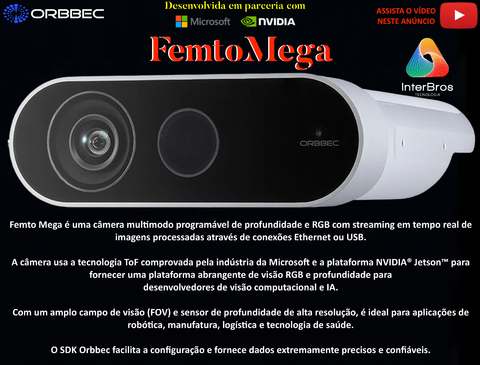 Orbbec Femto Mega TOF Camera , Nvidia Jetson Nano , Sterero Depth Camera , Tecnologia MicroSoft Azure - loja online