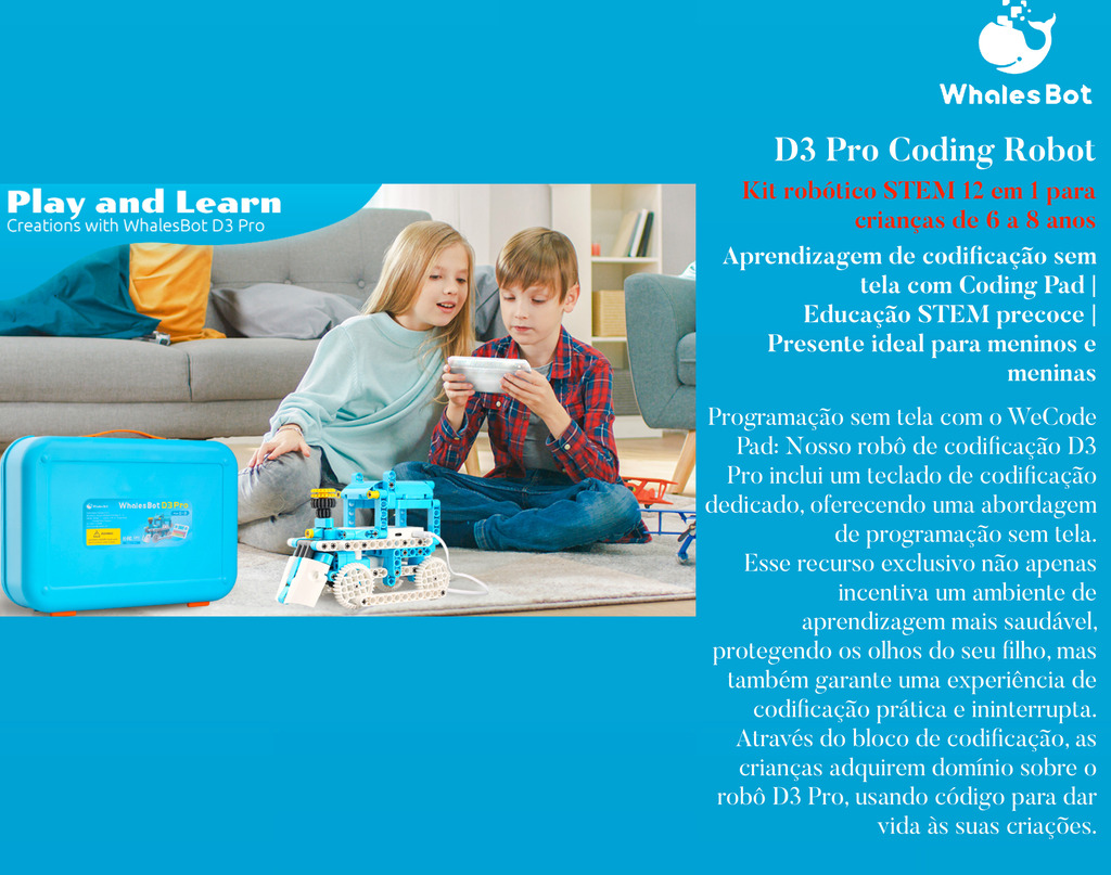 WhalesBot D3 Pro Coding Robot , Kit robótico STEM 12 em 1 para crianças de 6 a 8 anos | Aprendizagem de codificação sem tela com Coding Pad | Educação STEM precoce | Presente ideal para meninos e meninas - comprar online