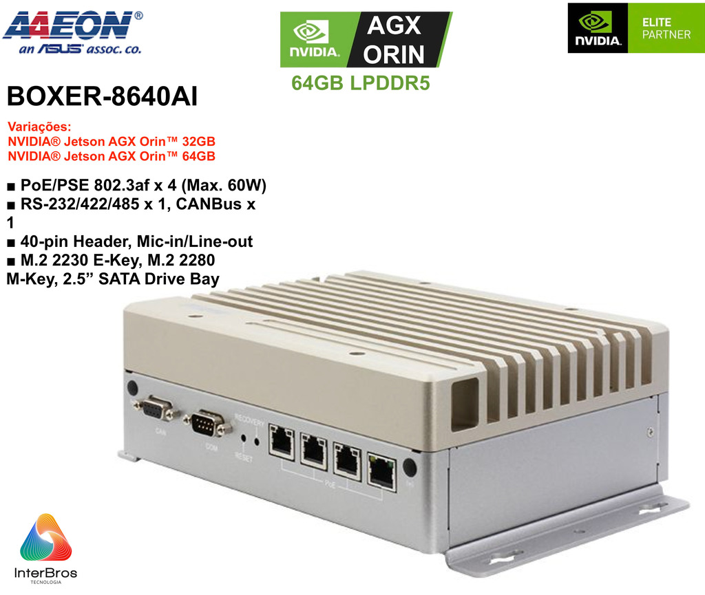 AAEON ASUS BOXER-8640AI , Computador Industrial , NVIDIA® Jetson AGX Orin(TM) 64GB - comprar online