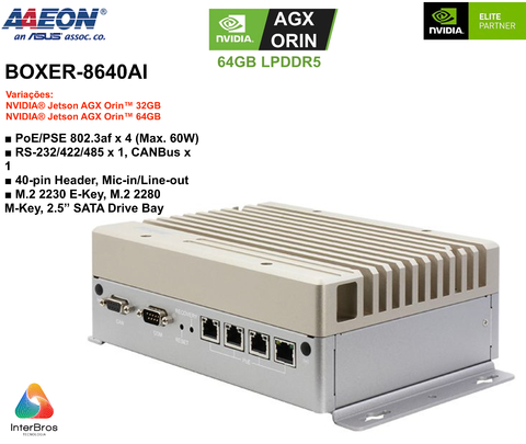 AAEON ASUS BOXER-8640AI , Computador Industrial , NVIDIA® Jetson AGX Orin(TM) 64GB - comprar online