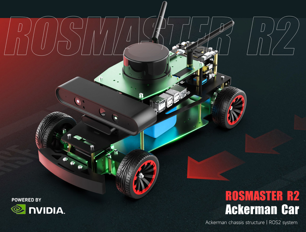 Yahboom ROSMASTER R2 ROS2 Robot com Estrutura de Chassis Ackermann , NVIDIA Módulo Jetson Orin NX 8GB ou Raspberry Pi - Loja do Jangão - InterBros