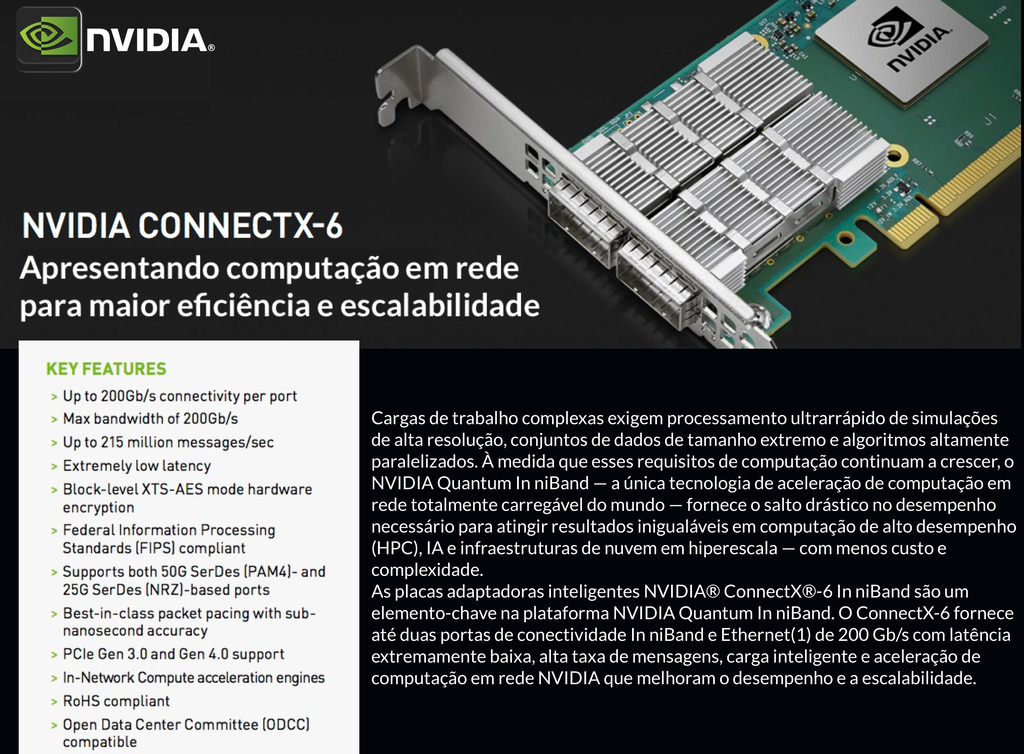 NVIDIA Mellanox ConnectX-6 VPI 200GbE Adapter Card , MCX653106A-HDAT-SP , 900-9X6AF-0058-ST2 - comprar online