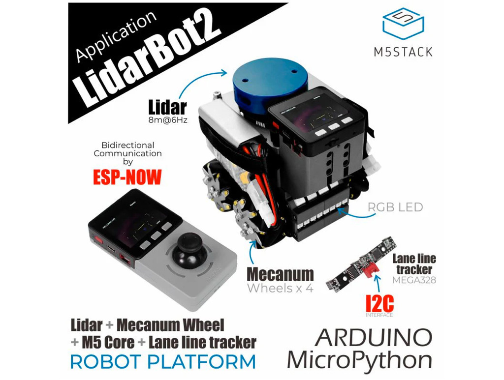 M5STACK LiDAR Bot 360º Developer Kit , AGV Mini Carkit Mecanum Wheels , LiDAR sob Rodas, K017-C - comprar online