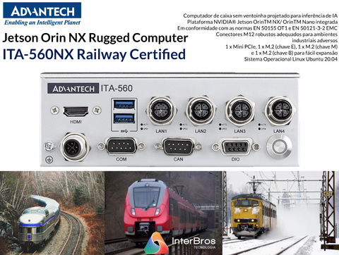 Advantech ITA-560NX Jetson Orin NX Rugged Computer Railway Certified , EN 50155 & EN 50121 Railway Power Standard - comprar online