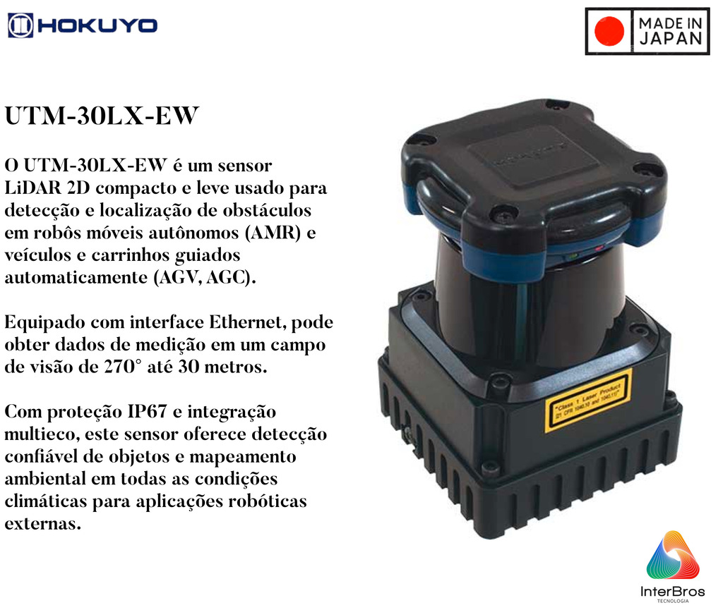 Hokuyo LiDAR UTM-30LX-EW , AGV , AGC , AMR , Autonomous Mobile Robots , 270° até 30 metros , IP67 en internet