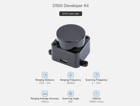 Waveshare D500 Developer Kit, DTOF Laser Ranging Sensor, 360° Omni-Directional Lidar, UART Bus - buy online