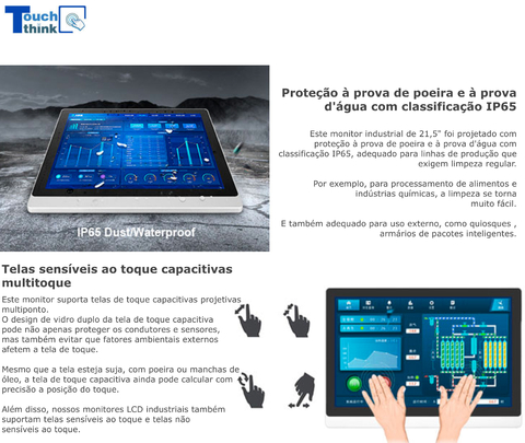 Touch Think Monitor Industrial 21.5" LCD IP65 True Flat Capacitive Touch Screen TPC215-M41 - buy online
