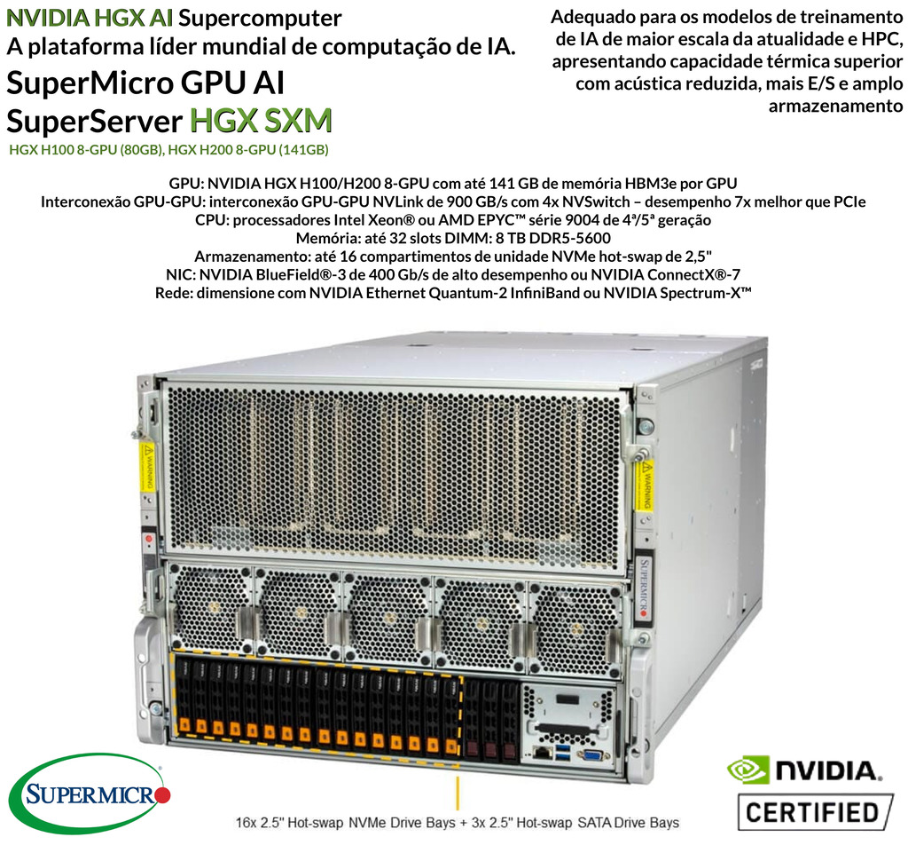 Supermicro NVIDIA HGX H100 , GPU SuperServer SYS-821GE-TNHR - Loja do Jangão - InterBros