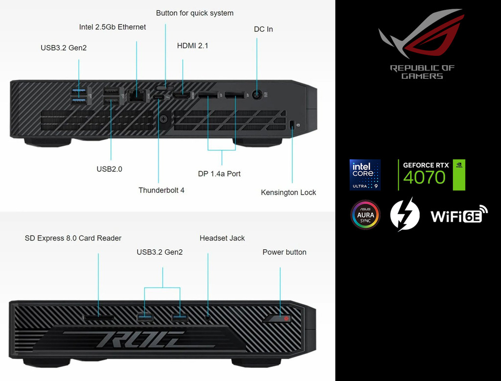 Imagen de ASUS ROG NUC , CPU Intel Core Ultra 9 185H , NVIDIA GeForce RTX 4070 8GB GDDR6 , 1TB SSD , 32GB RAM