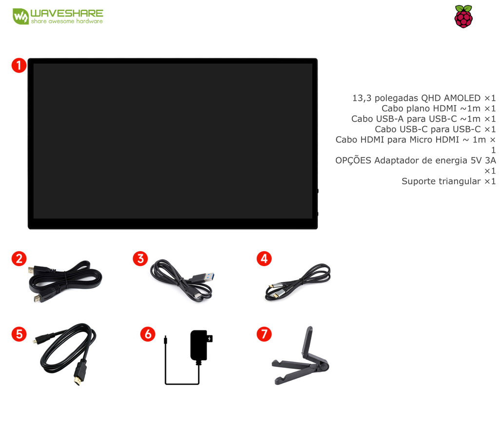 WaveShare Display 13.3" 2K AMOLED Touch, 2560×1440, HDMI/Type-C Display Interface, Optical Bonding Toughened Glass Panel, Metal Case , Raspverry Pi , Jetson Nano , Jetson NX - buy online