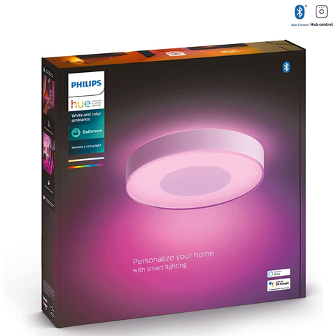 Philips Hue White & Color Ambiance Xamento Large l Bathroom Smart Ceiling l Luminária de Teto Inteligente Grande l Feita para Banheiros l A Prova D' Água l WiFi e Bluetooth l Alto Fluxo Luminoso 3.700 lumen l LED Integrado l Compatível com Alexa, Apple Homekit & Google Assistant l Requer Hue(TM) Bridge