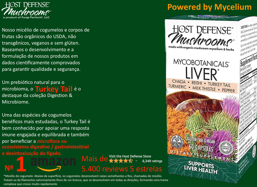 Host Defense MycoBotanicals Liver , Turkey Tail , Chaga , Mesima , Reishi , Suplemento de Cogumelos e Ervas Apoia a Saúde e Desintoxicação do Fígado 60 Cápsulas - buy online