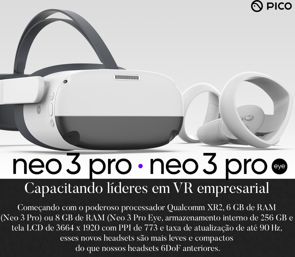 Pico Neo 3 Pro Eye Business l VR Headset All-in-one l With eye-tracking l VR SDK For Enterprises l 8GB RAM l 256GB ROM l 90Hz l 3664 x 1920 - Loja do Jangão - InterBros
