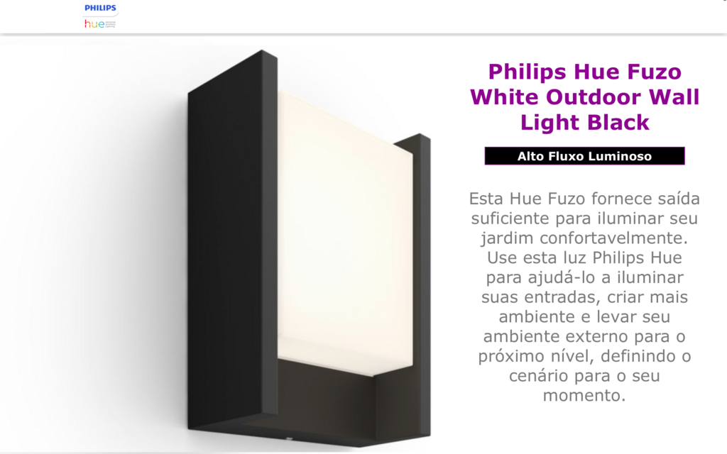 Philips Hue Fuzo Regular White LED Smart Outdoor Wall Light | Luminária de Parede | Compatível com a Alexa, Apple Homekit & Google Assistant | Requer Hue Bridge - comprar online