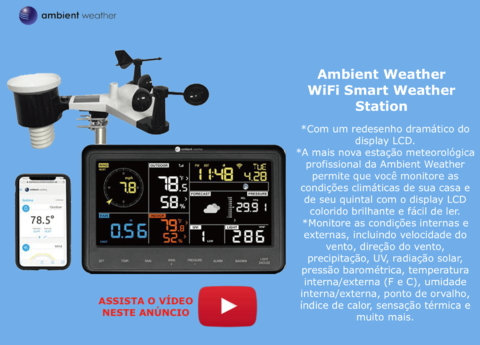 Ambient Weather Estação Metereológica Ultrassônica WiFi Compatível com Alexa e Google Internet Conectada - buy online