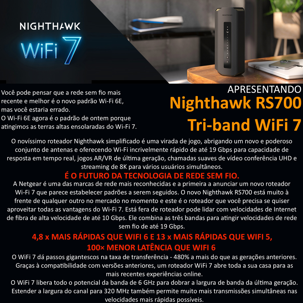 Netgear Nighthawk RS700 Tri-band Wifi 7 19 Gbps 360° 325m² - comprar online