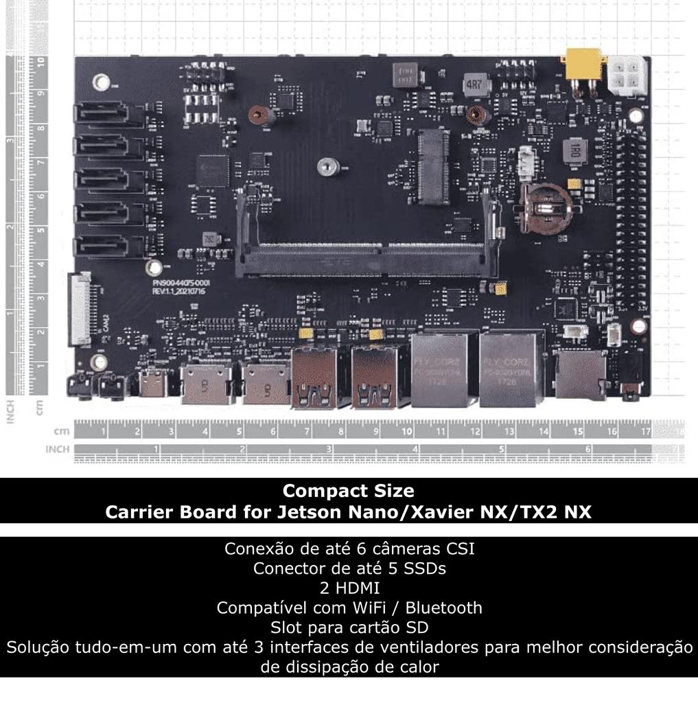 Carrier Board A205 for Nvidia Jetson Nano | Jetson Xavier NX | Jetson TX2 | WiFi | Bluetooth | Conexão de até 6 câmeras CSI | Conector de até 5 SSDs | 2 HDMIs - comprar online