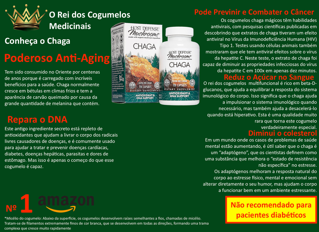 Host Defense Cogumelo Chaga Antioxidante e Suporte de DNA 120 cápsulas - buy online