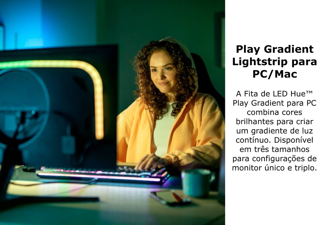 Philips Hue Play Gradient Lightstrip Fita de LED Kit Para 3 Monitores PC ou Mac 24" até 27" - Loja do Jangão - InterBros