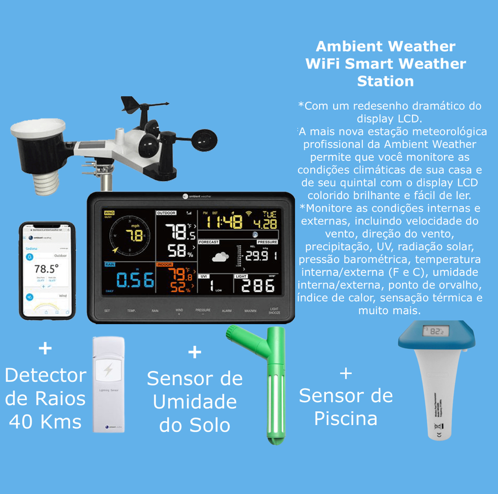 Tempest Weatherflow Estação Meteorológica Ultrassônica Avançada, WiFi &  Internet Conectada, Inteligência Artificial