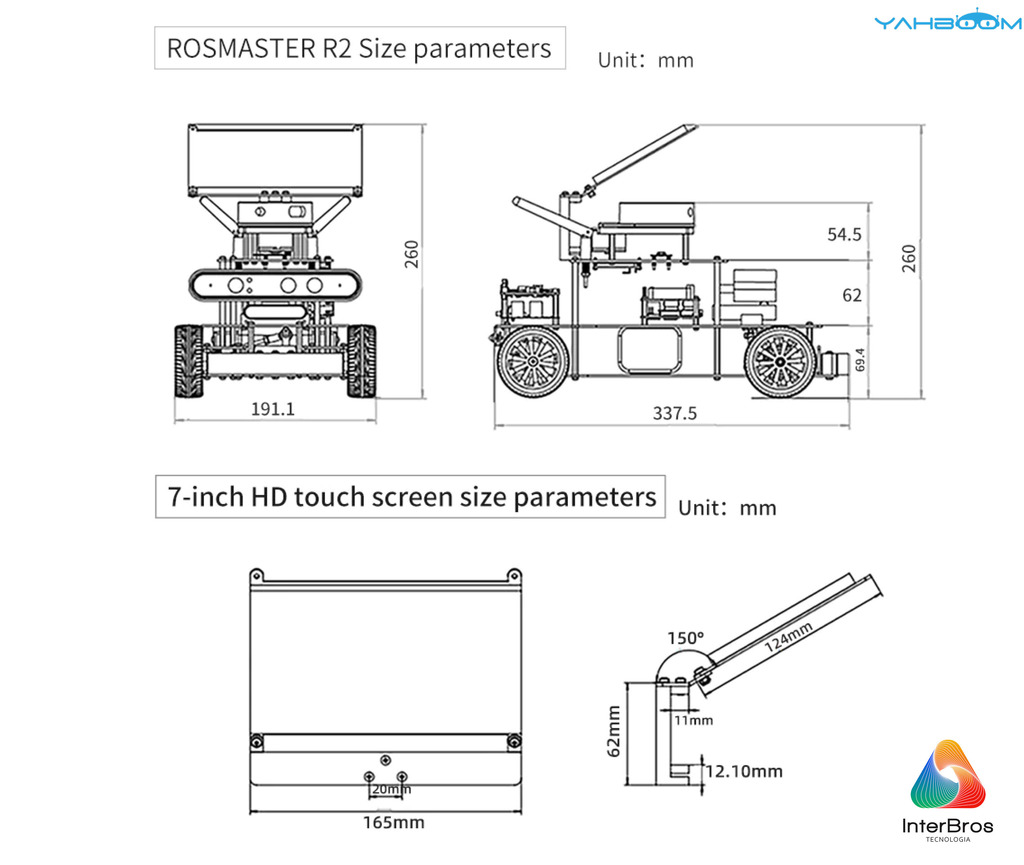 Yahboom ROSMASTER R2 ROS2 Robot com Estrutura de Chassis Ackermann , NVIDIA Módulo Jetson Orin NX 8GB ou Raspberry Pi