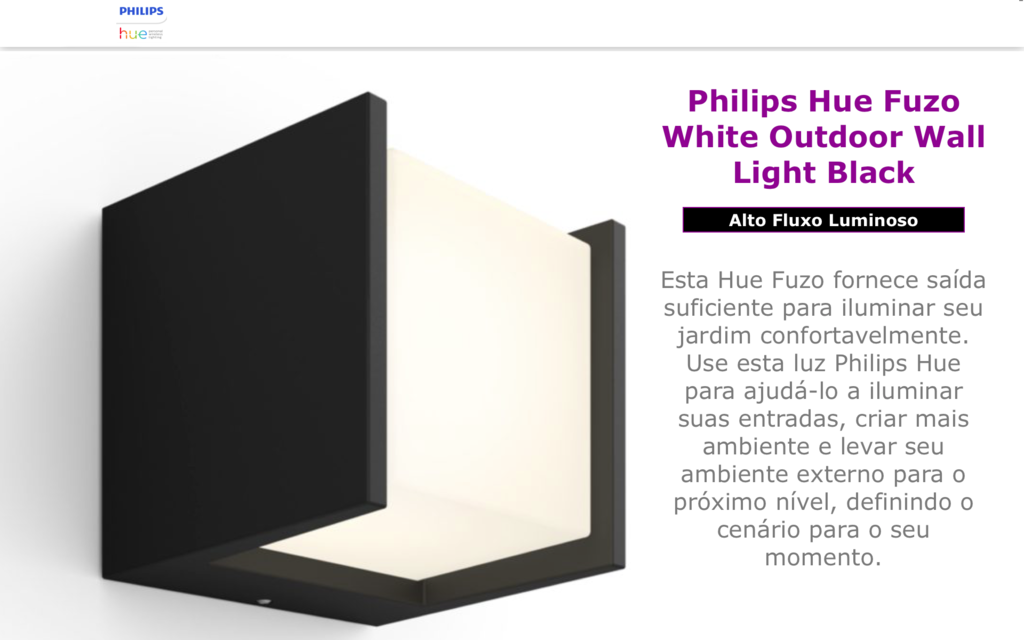 Philips Hue Fuzo Pure White LED Smart Outdoor Wall Light | Luminária de Parede | Compatível com a Alexa, Apple Homekit & Google Assistant | Requer Hue Bridge - comprar online