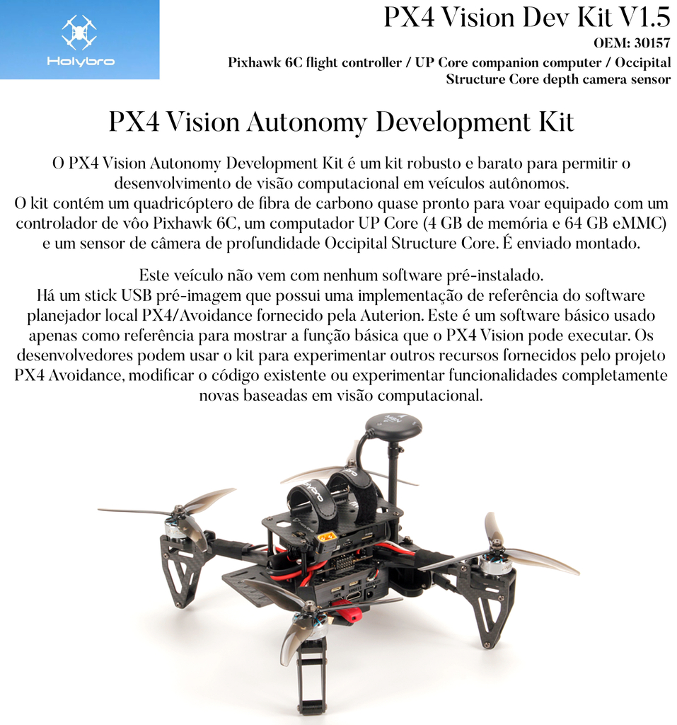 Holybro PX4 Vision Dev Kit V1.5 l Drone Pré Montado l Desenvolvimento de Visão Computacional l Pixhawk 6C flight controller l UP Core companion computer l Occipital Structure Core depth camera sensor - comprar online