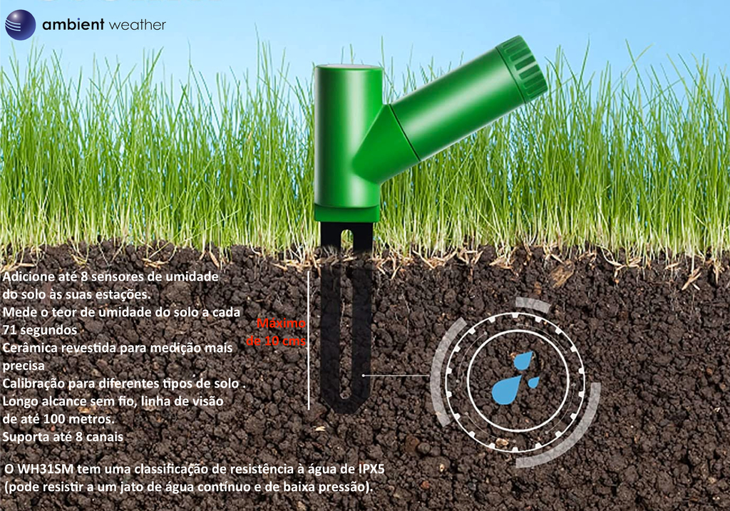 Ambient Weather Estação Metereológica WS-2902 WiFi & Internet Conectada + Sensor de Raios + Sensor de Umidade do Solo - Loja do Jangão - InterBros