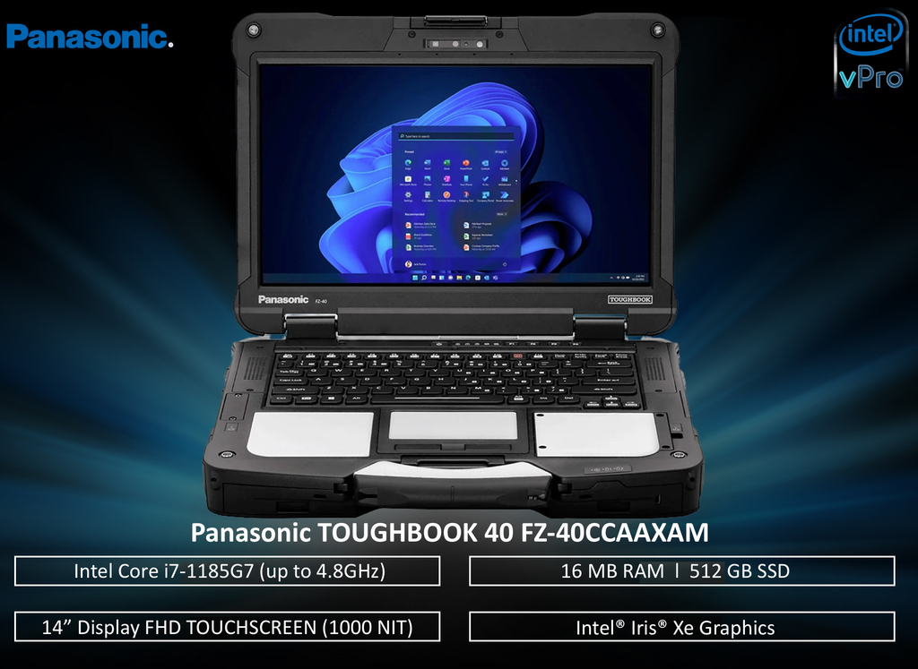 Panasonic TOUGHBOOK 40 14" Rugged Laptop , Intel Core i7-1185G7 (up to 4.8GHz), 16GB, 512GB SSD, Display 14" FHD Touchscreen, Intel Wi-Fi 6, Bluetooth, 5MP Webcam, IP66 , FZ-40CCAAXAM - buy online
