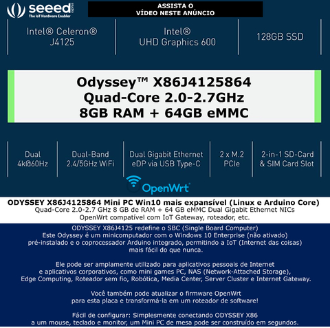 Studio Odyssey Mini PC Win10 Linux Arduino | Quad-Core 2.0-2.7GHz | 8GB RAM + 64GB eMMC | Dual Gigabit Ethernet - comprar online