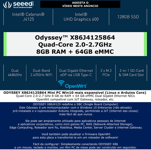 Studio Odyssey Mini PC Win10 Linux Arduino | Quad-Core 2.0-2.7GHz | 8GB RAM + 64GB eMMC | Dual Gigabit Ethernet - buy online