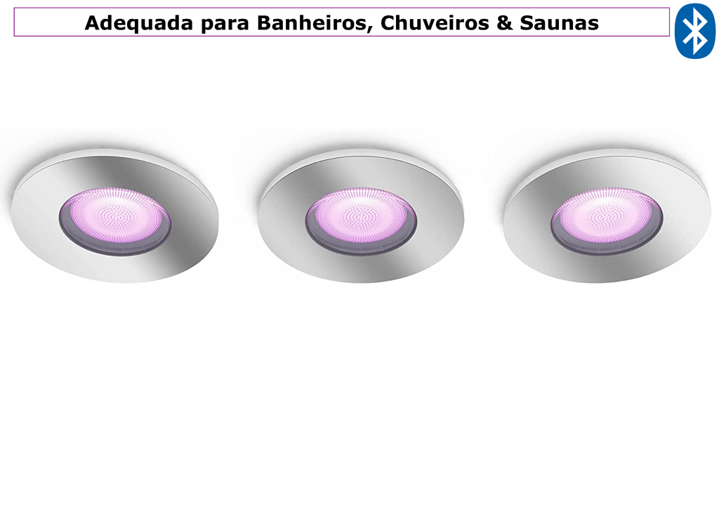 Philips Hue White and Color Ambiance Xamento l Bathroom Spots Recessed l Bluetooth l 16 Milhões de Cores l Luminária Spot de Embutir para Teto de Banheiros, Chuveiros e Saunas l Compatível com Alexa, Apple Homekit & Google Assistant | Funciona com Bluetooth e/ou com a Hue Bridge - comprar online