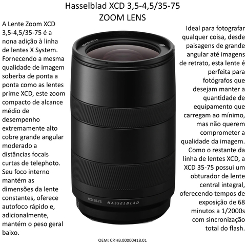 Hasselblad XCD 35-75mm f/3.5-4.5 Lens Zoom , Lens X System , High End Camera on internet