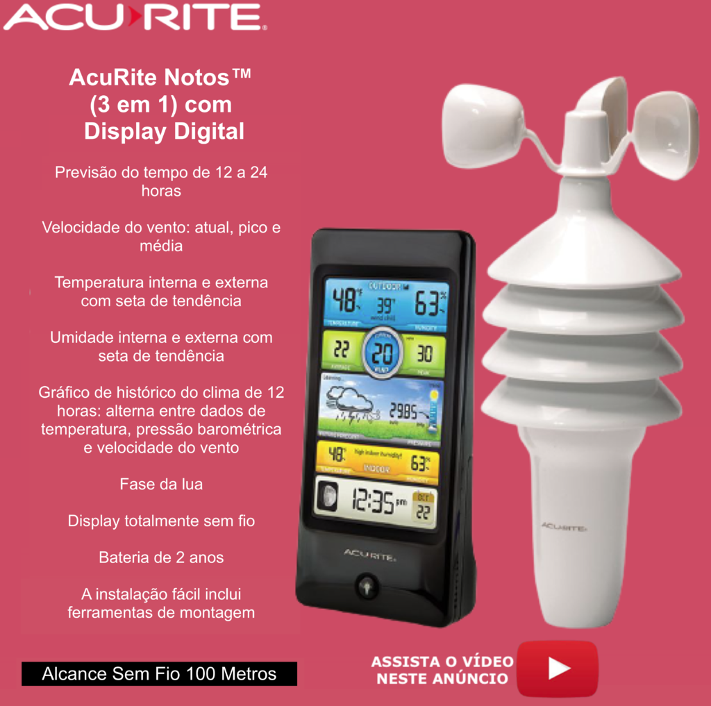 Acurite Notos 3 em 1 Estação Meteorológica Doméstica Display Digital Colorido WIFI - comprar online