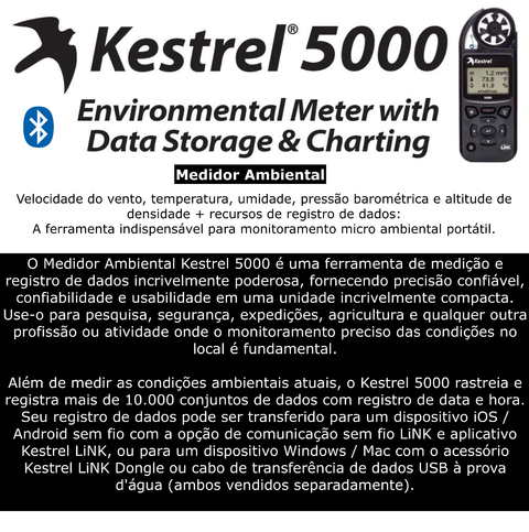 Kestrel 5000 Estação Meteorológica Portátil Bluetooth | Environmental Meter | Laboratório | Pesquisa - online store