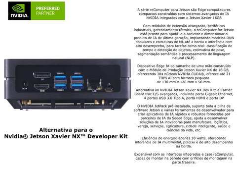 Seeed Studio reComputer J2012 | Mini PC com 21 TOPs | Edge AI Device com Jetson Xavier NX Module 16GB | 384-core NVIDIA Volta GPU | JetPack Pré-Instalado | Alternativa ao NVIDIA Jetson Xavier NX Developer Kit - comprar online