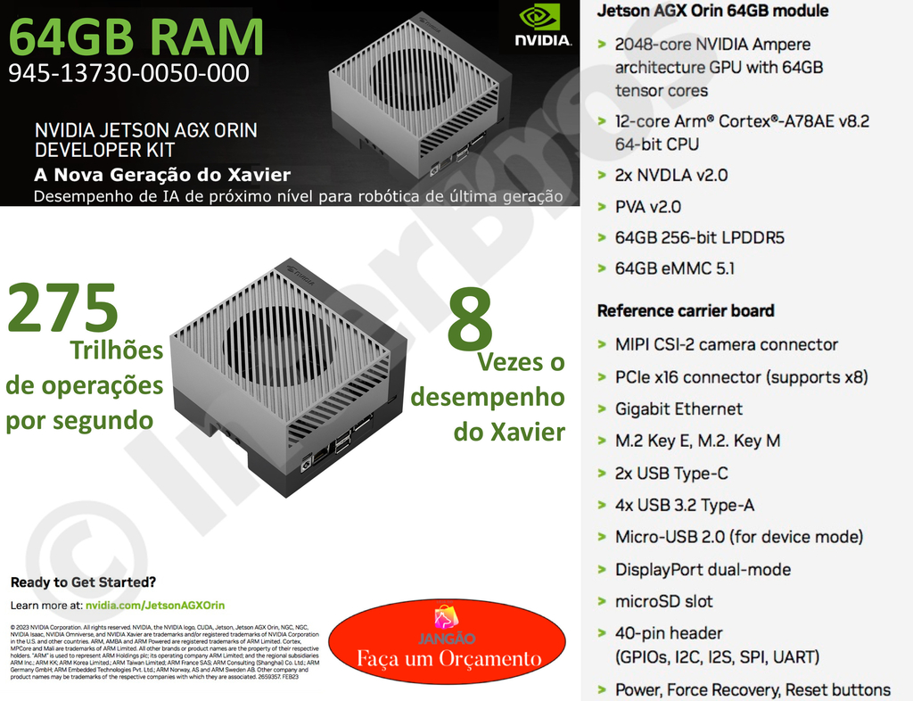 Nvidia Jetson AGX Orin 64 GB Developer Kit 945-13730-0050-000 - comprar online