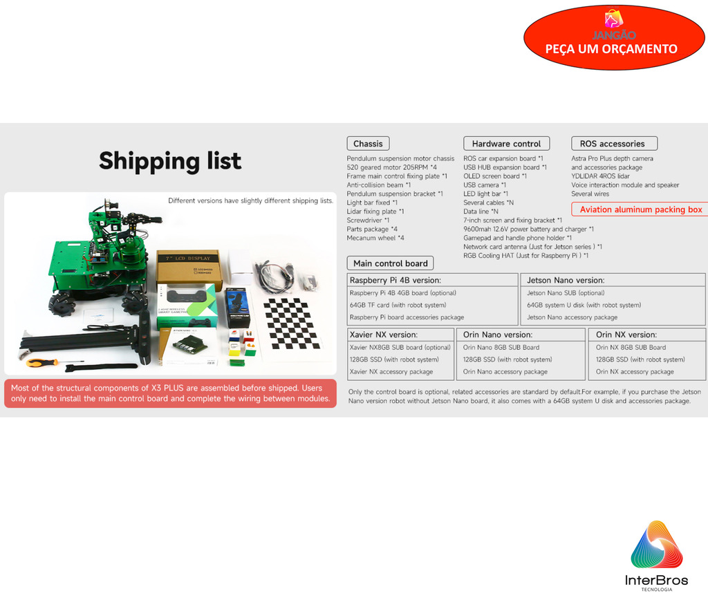 Yahboom ROSMASTER X3 Plus ROS2 Robot with Mecanum Wheel & 6DOF Arm, NVIDIA Módulo Jetson Orin NX 16GB , ORIN NANO ou Raspberry Pi - comprar online