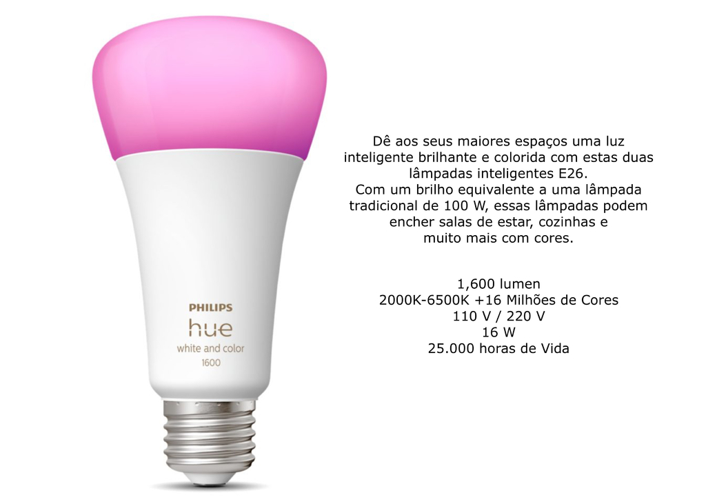 Philips Hue Smart White and Color Ambiance Lâmpada Inteligente A21 100W 1.600 lumens - comprar online